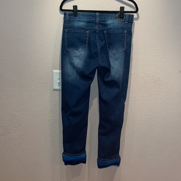 Lucky & Blessed Size 10 Boutique Jeans Blue Serape Fabric details, distressed - Picture 6 of 14